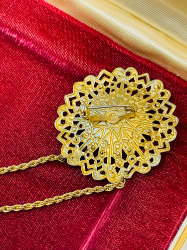 1950’s Filigree Rhinestone Double Brooch with Hearts Devil's Details